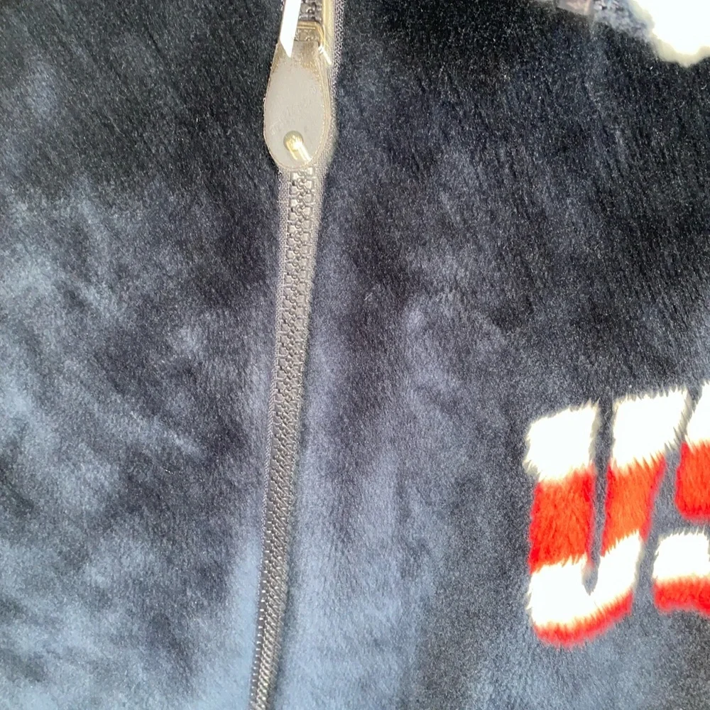 Vintage USA Logo Flag Patriotic Fleece Red White Blue Zip Up Graphic Jacket L
